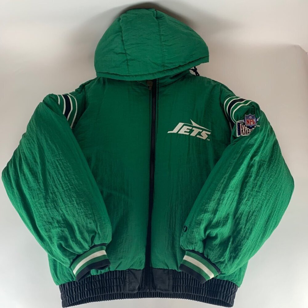 New York Jets Vintage Black Green Pro Player Reversible Puffer Jacket Mens XL